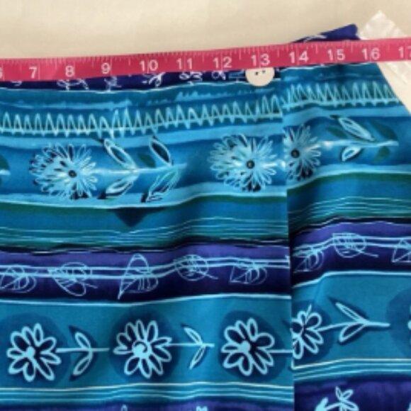 Coldwater Creek Wrap Skirt Womens 14 Blue Teal Striped Knee Length Waist 32 - Picture 8 of 12